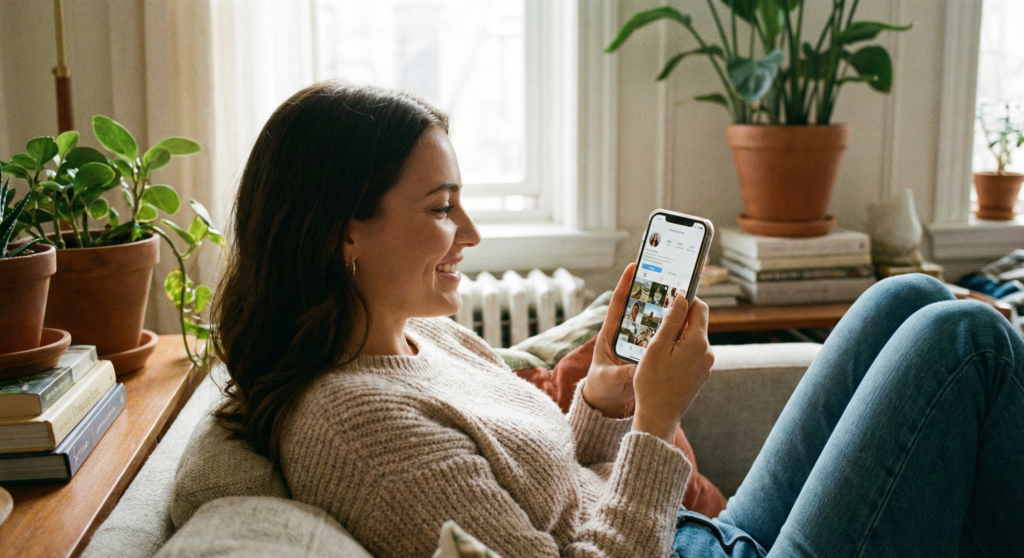 スマホでSNSを見ている女性