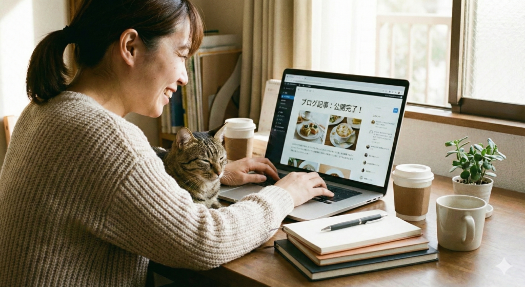 ブログを書いている女性